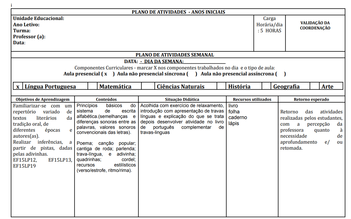 exemplo de plano de aula de acordo com a BNCC